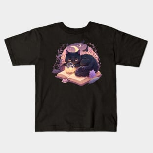 Black Cat Witchy Spooky Halloween Magic Aesthetic Kids T-Shirt